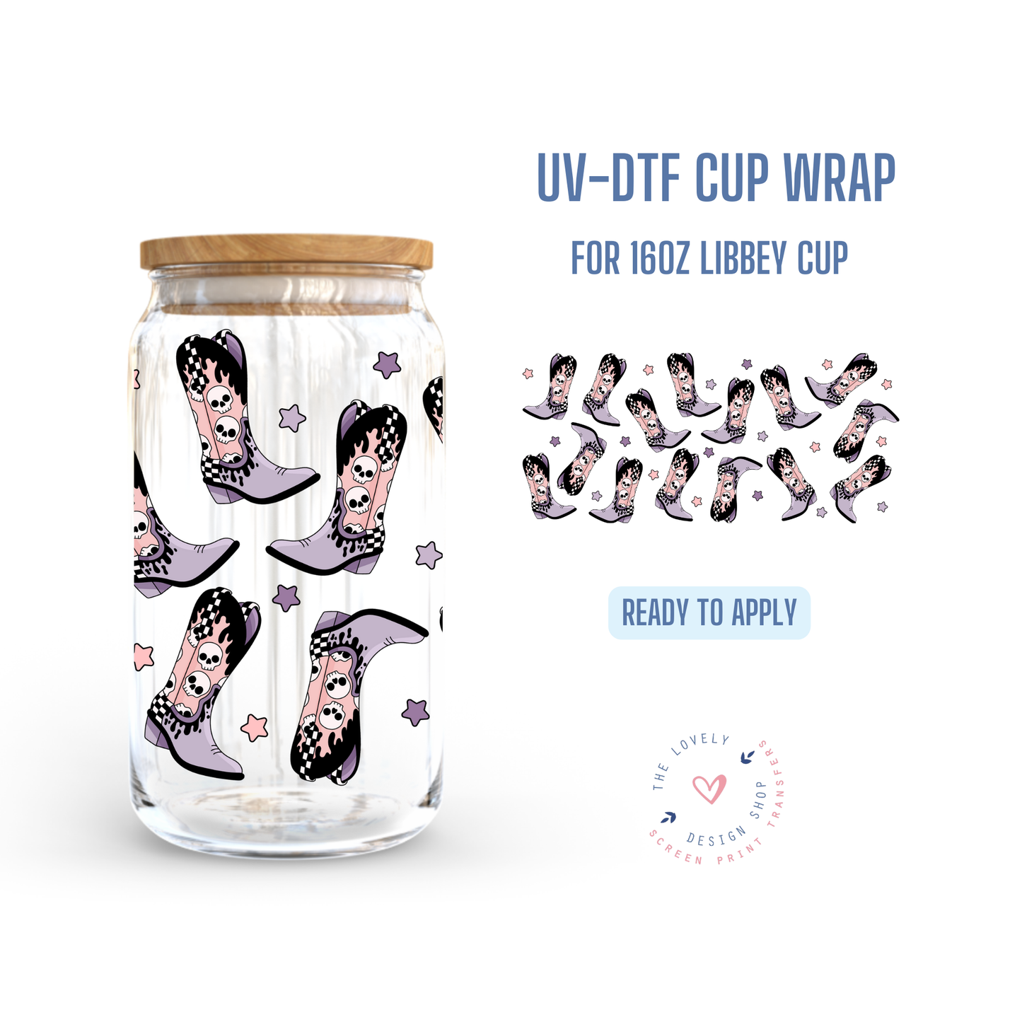 Emo Cowgirl - UV DTF 16 oz Libbey Cup Wrap (Ready to Ship) May 28