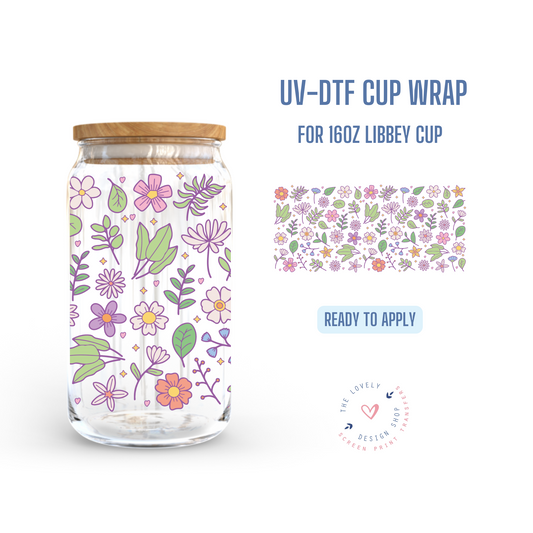 Flowers & Leaves - UV DTF 16 oz Libbey Cup Wrap (Ready to Ship) Apr 22