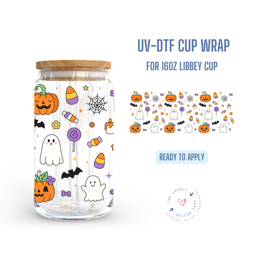 Halloween Candies & Doodles - UV DTF 16 oz Libbey Cup Wrap (Ready to Ship) Jun 17