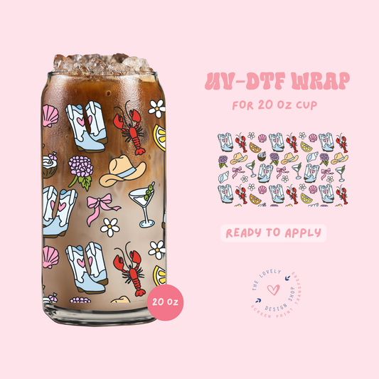 Coastal Colorful Cowgirl - UV DTF 20 oz Libbey Cup Wrap - Apr 23