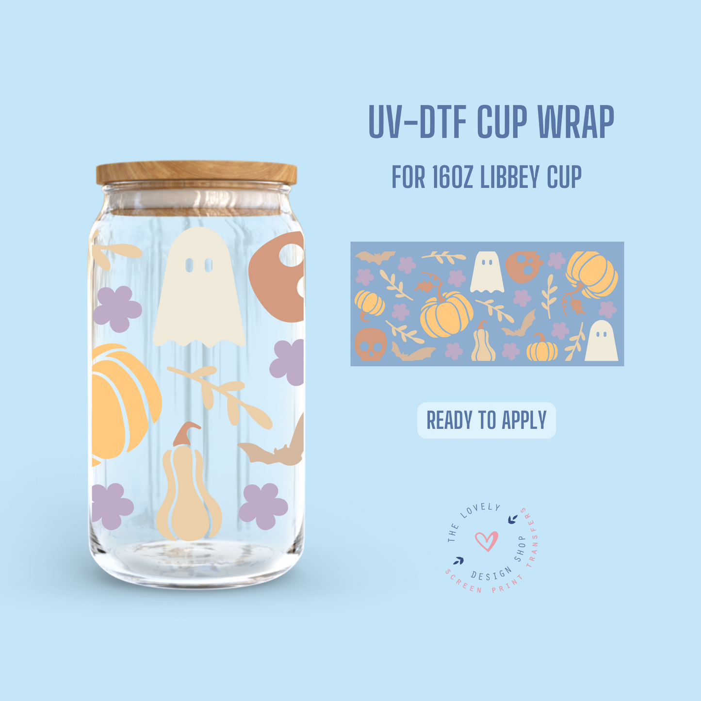 Daisies and Pumpkin Vibes - UV DTF 16 oz Libbey Cup Wrap (Ready to Ship)