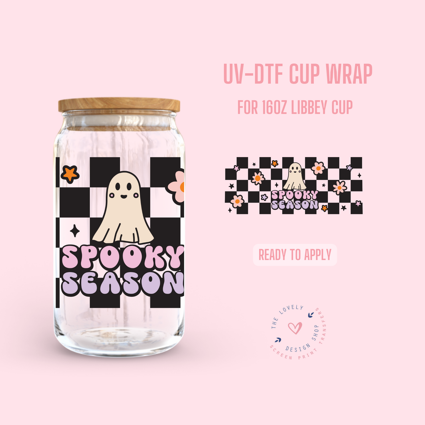 Checkered Spooky Season - UV DTF 16 oz Libbey Cup Wrap (Ready to Ship)