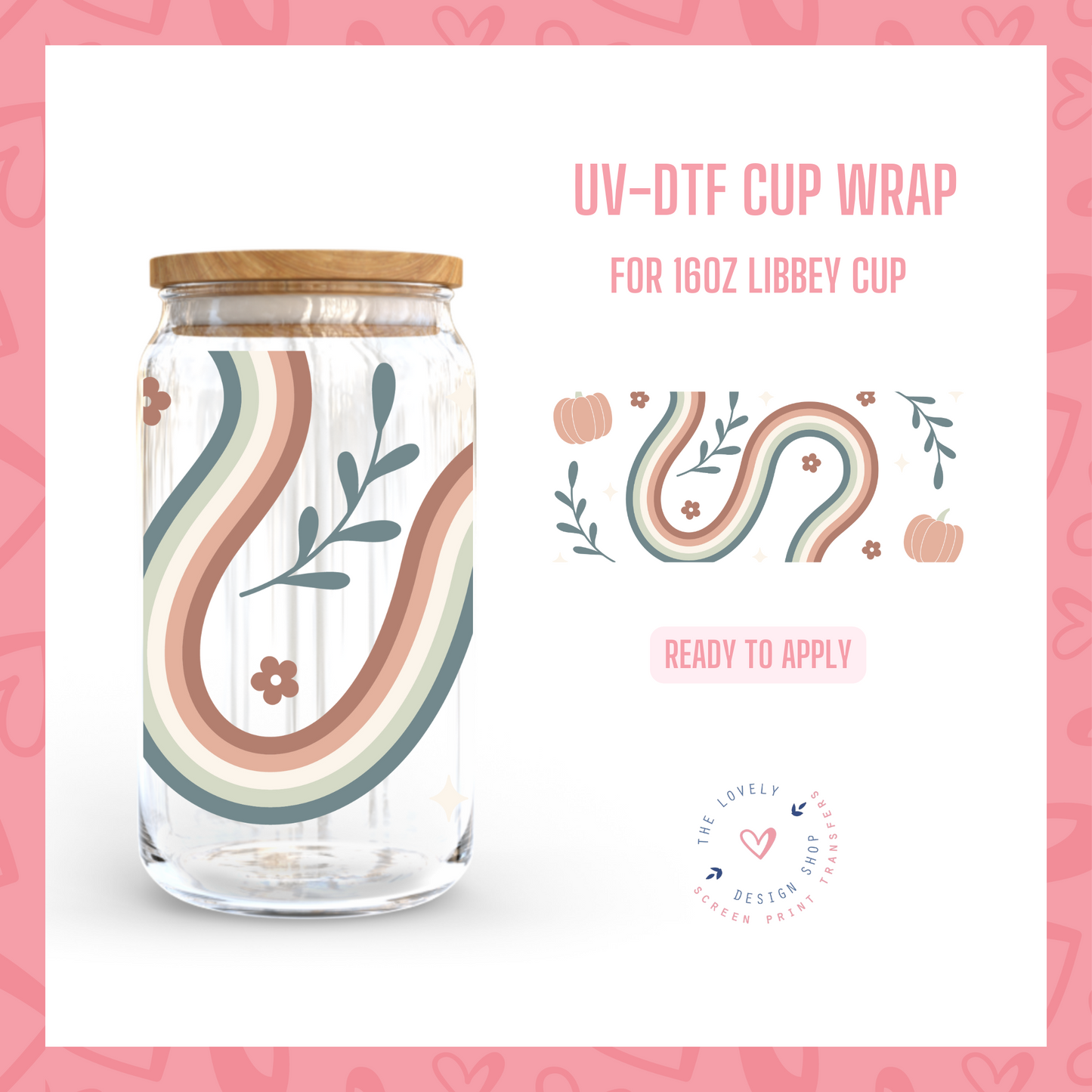 Rainbow Pumpkin - UV DTF 16 oz Libbey Cup Wrap (Ready to Ship)