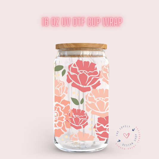 Peonies - UV DTF 16 oz Libbey Cup Wrap (Ready to Ship) Jan 23