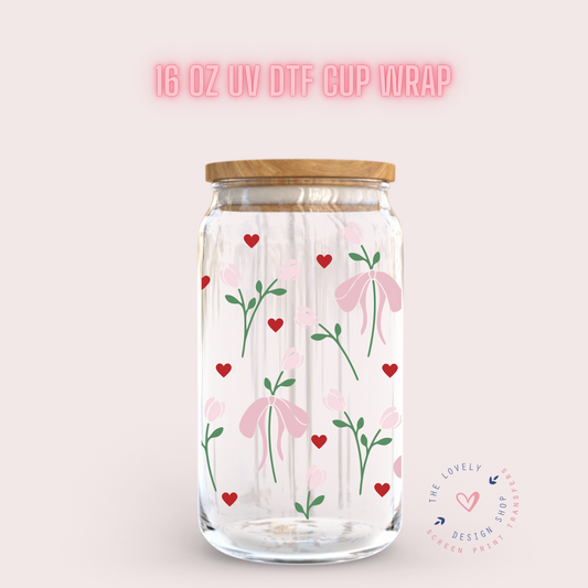 Tulip Coquette Girl - UV DTF 16 oz Libbey Cup Wrap (Ready to Ship) Jan 29