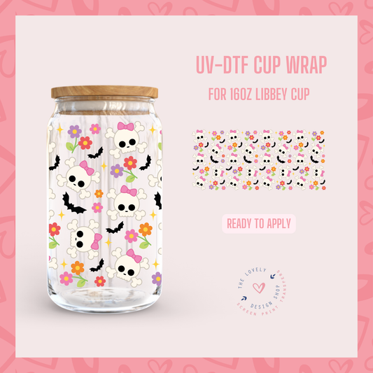 Cute Coquette Skeletons - UV DTF 16 oz Libbey Cup Wrap (Ready to Ship) Jun 10
