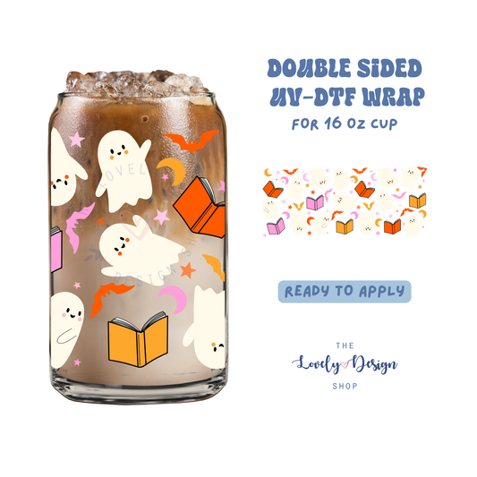 Bookish Ghosts - UV DTF 16 oz Libbey Cup Wrap - Aug 27