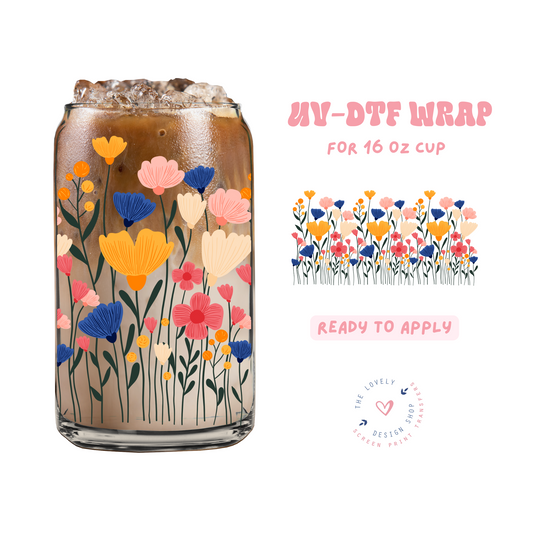 Whimsical Wildflowers - UV DTF 16 oz Libbey Cup Wrap - Feb 24