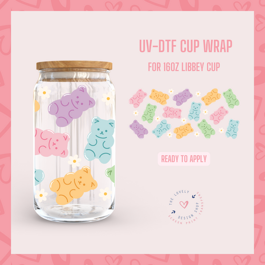 Pastel Gummy Bears - UV DTF 16 oz Libbey Cup Wrap - Jan 20