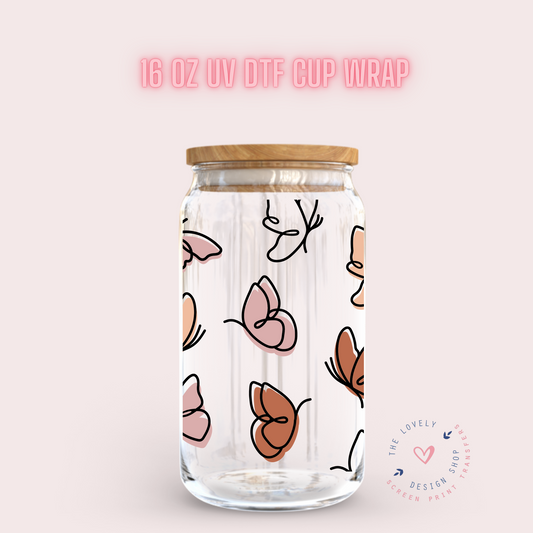 Boho Flying Butterfly - UV DTF 16 oz Libbey Cup Wrap (Ready to Ship) Jan 15