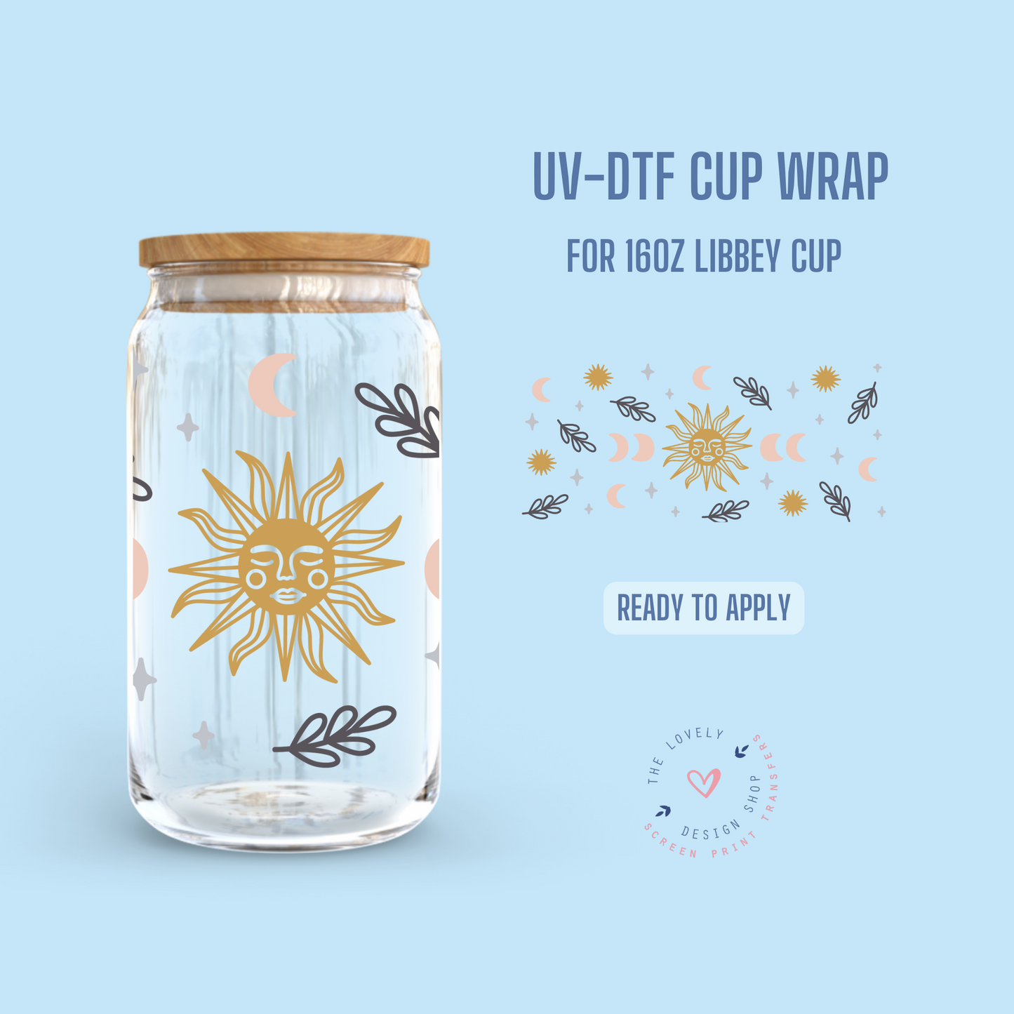 Sun Moons - UV DTF 16 oz Libbey Cup Wrap (Ready to Ship)