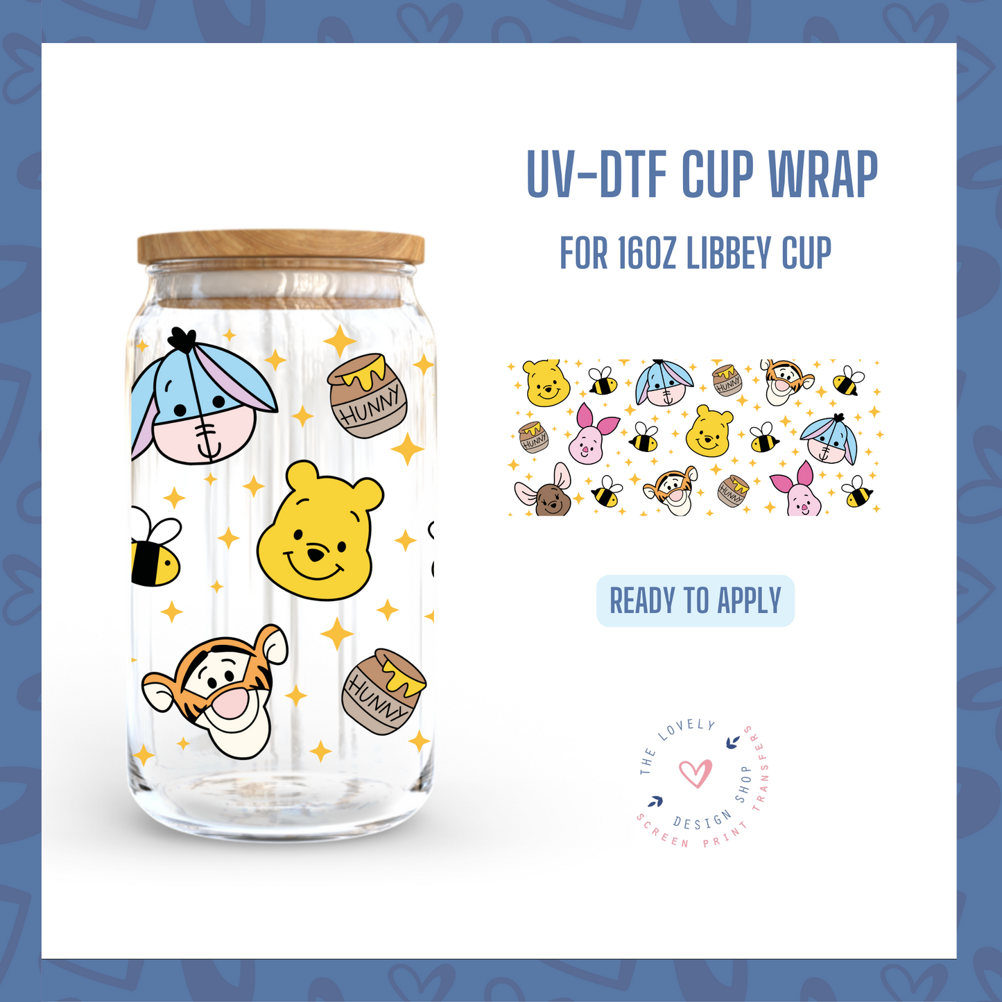 Bear and Friends - UV DTF 16 oz Libbey Cup Wrap (Ready to Ship)