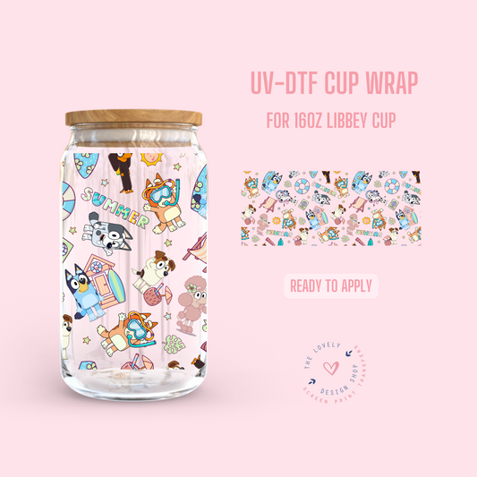 Summer Doggies - UV DTF 16 oz Libbey Cup Wrap (Ready to Ship)