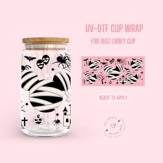 Spider Mouse Mummies - UV DTF 16 oz Libbey Cup Wrap (Ready to Ship)