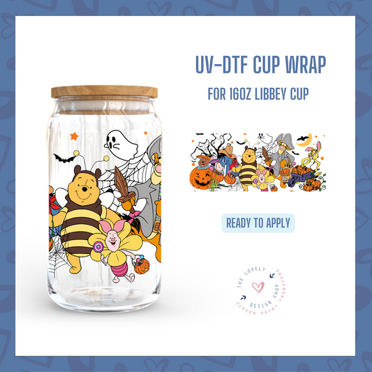 Halloween Bear and Friends - UV DTF 16 oz Libbey Cup Wrap (Ready to Ship)
