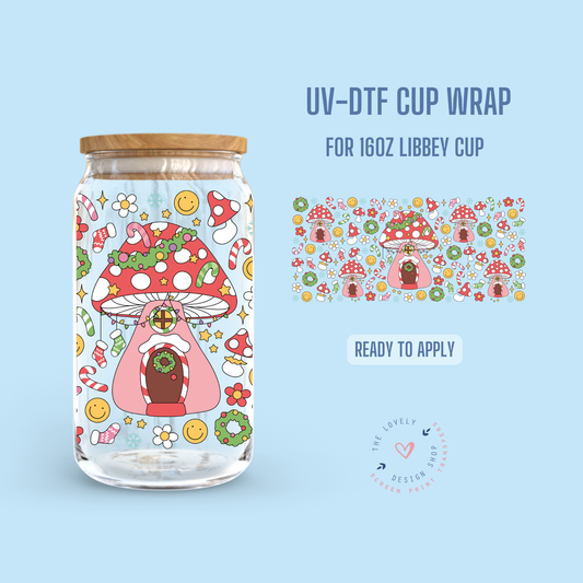 Christmas Groovy Mushroom - UV DTF 16 oz Libbey Cup Wrap - Oct 15
