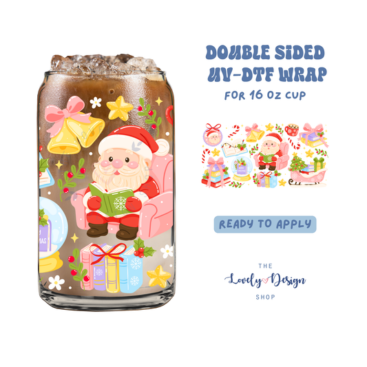 Bookish Santa - UV DTF 16 oz Libbey Cup Wrap - Aug 27