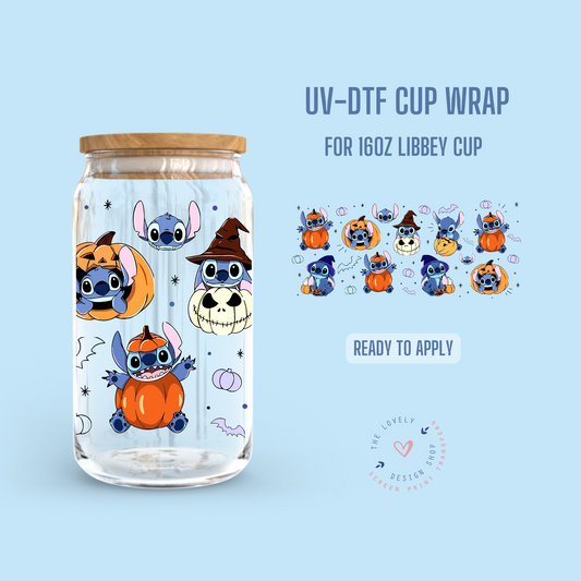 Cute Blue Alien Inside Pumpkins - UV DTF 16 oz Libbey Cup Wrap - Sep 3