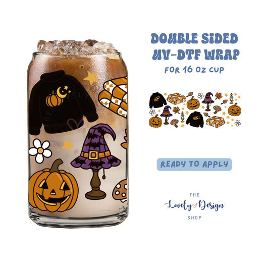 Cozy Halloween - UV DTF 16 oz Libbey Cup Wrap - July 24
