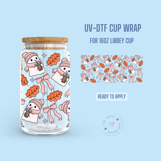 Fall Cozy Ghosts - UV DTF 16 oz Libbey Cup Wrap - Aug 12
