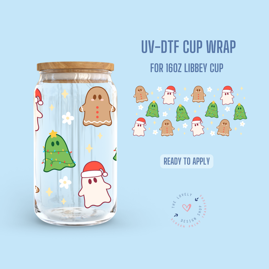 Christmas Cheerful Ghosts - UV DTF 16 oz Libbey Cup Wrap - Nov 12