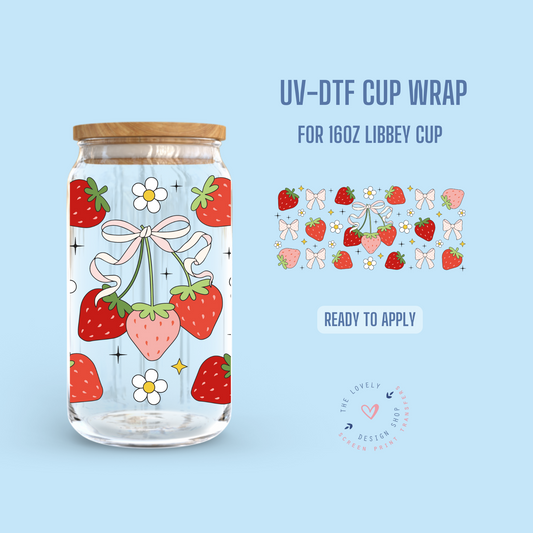 Berries Bow Bouquet - UV DTF 16 oz Libbey Cup Wrap (Ready to Ship) May 13