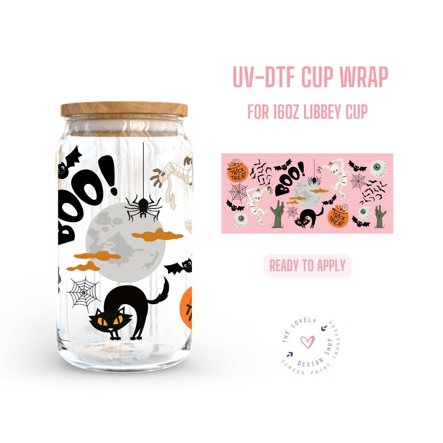 Halloween Theme - UV DTF 16 oz Libbey Cup Wrap (Ready to Ship)