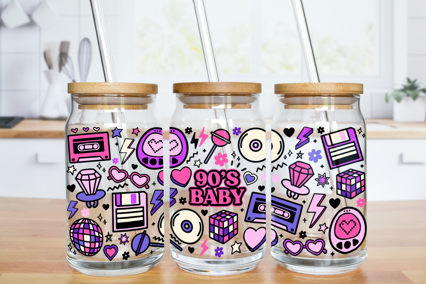 90's Baby Doodles - UV DTF 16 oz Libbey Cup Wrap (Ready to Ship)