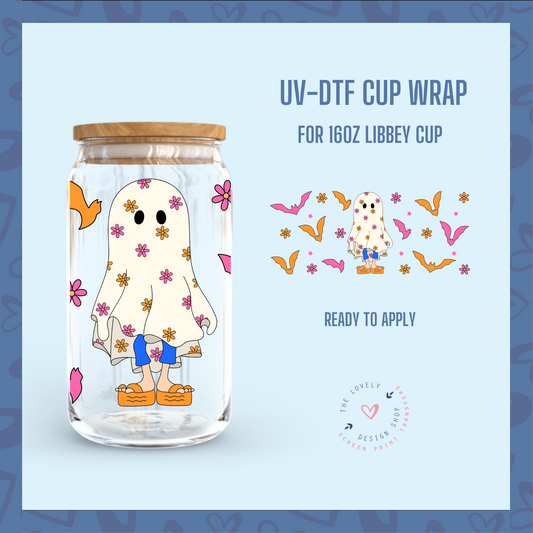 Little Doll Ghost - UV DTF 16 oz Libbey Cup Wrap (Ready to Ship)