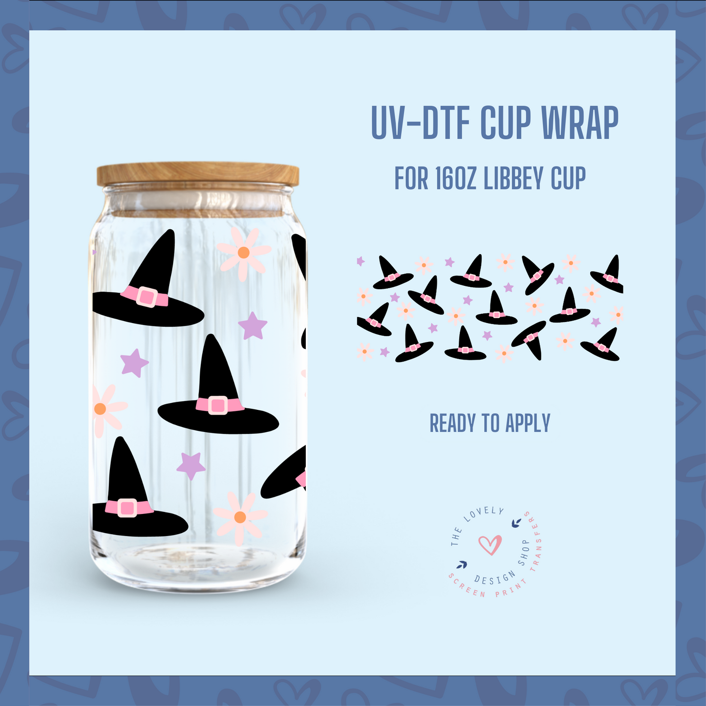 Witch Hats - UV DTF 16 oz Libbey Cup Wrap (Ready to Ship)