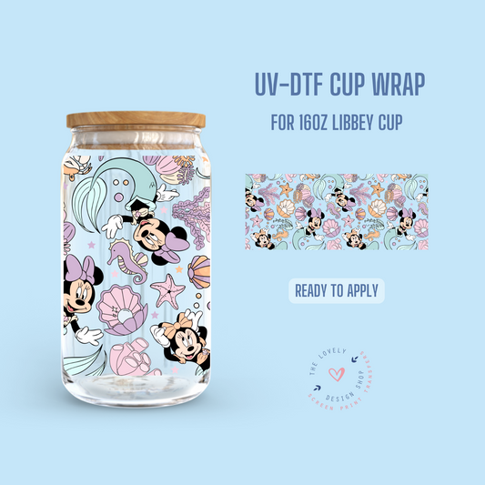 Mermaid Mouse - UV DTF 16 oz Libbey Cup Wrap (Ready to Ship)