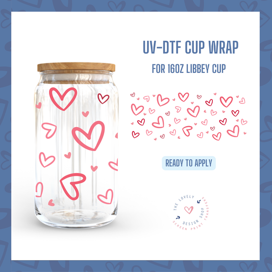 Lots of Hearts - UV DTF 16 oz Libbey Cup Wrap - Dec 2