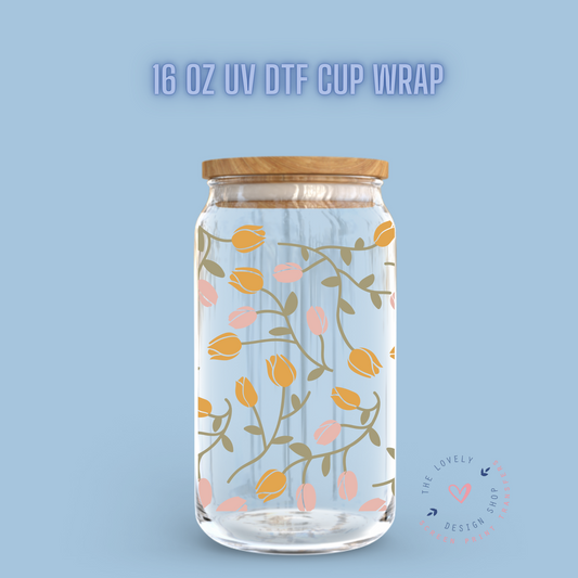 Tulip Entanglement - UV DTF 16 oz Libbey Cup Wrap (Ready to Ship) Jan 23