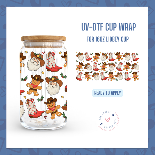 Cowboy Santa - UV DTF 16 oz Libbey Cup Wrap - Oct 15
