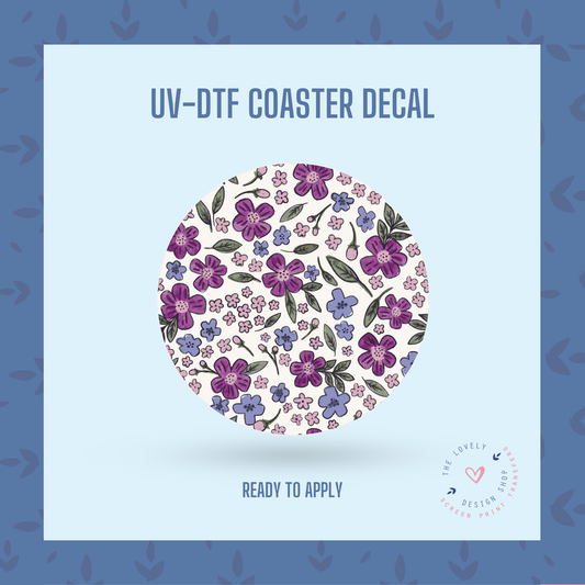 Blue And Purple Floral - UV DTF Coaster Decal - Jan 14