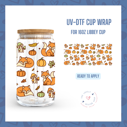 Cute Fall Fox - UV DTF 16 oz Libbey Cup Wrap (Ready to Ship) Jun 24