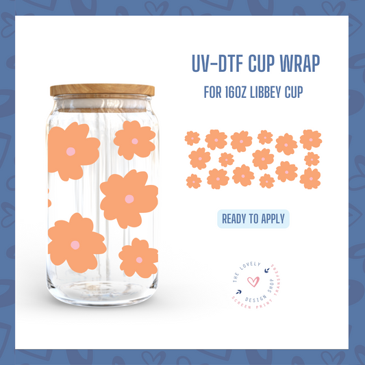 Orange Flowers - UV DTF 16 oz Libbey Cup Wrap (Ready to Ship)