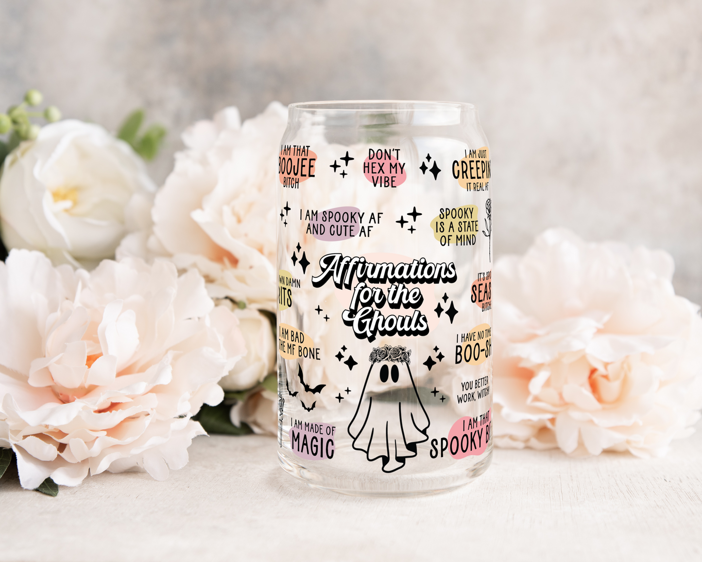Affirmations For The Ghouls - UV DTF 16 oz Libbey Cup Wrap (Ready to Ship)