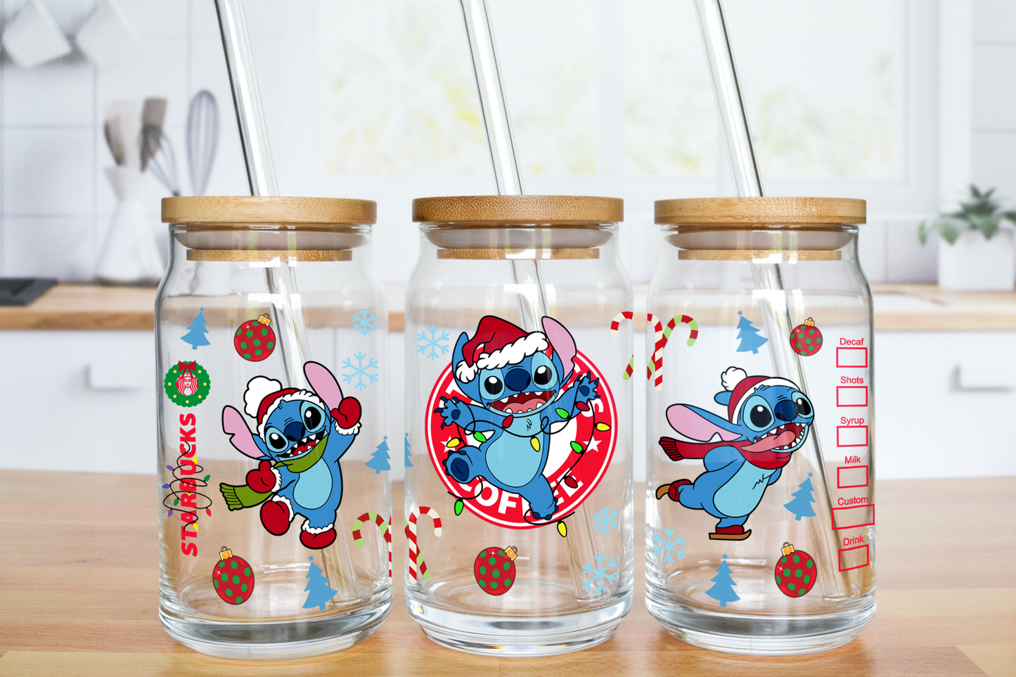 Alien Christmas Coffee Label - UV DTF 16 oz Libbey Cup Wrap (Ready to Ship)