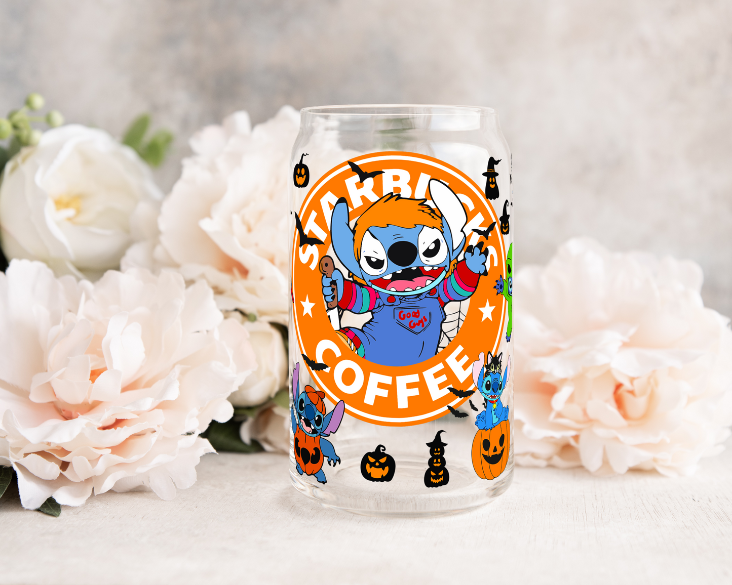 Alien in Pumpkin Costume - UV DTF 16 oz Libbey Cup Wrap (Ready to Ship)