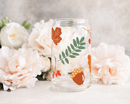 Autumn Floral - UV DTF 16 oz Libbey Cup Wrap (Ready to Ship)
