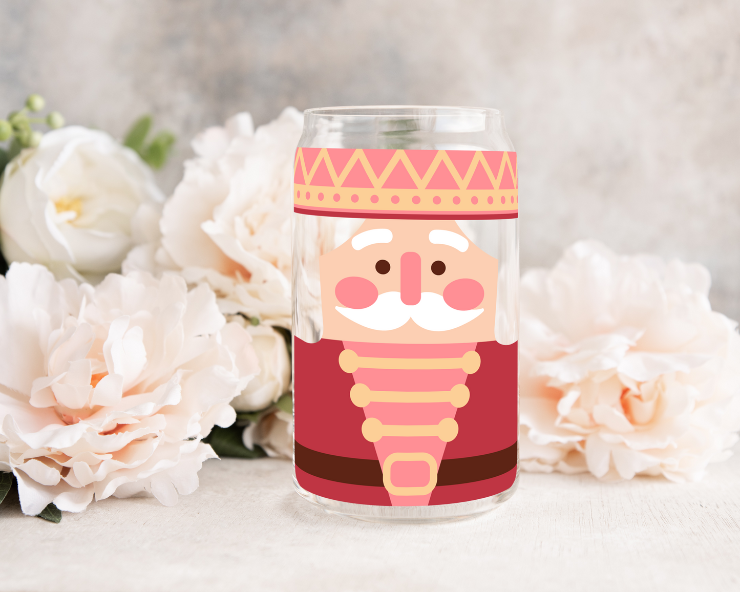 Big Nutcracker Face - UV DTF 16 oz Libbey Cup Wrap (Ready to Ship)