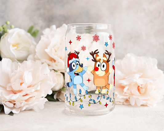 Blue Dog Christmas - UV DTF 16 oz Libbey Cup Wrap (Ready to Ship)