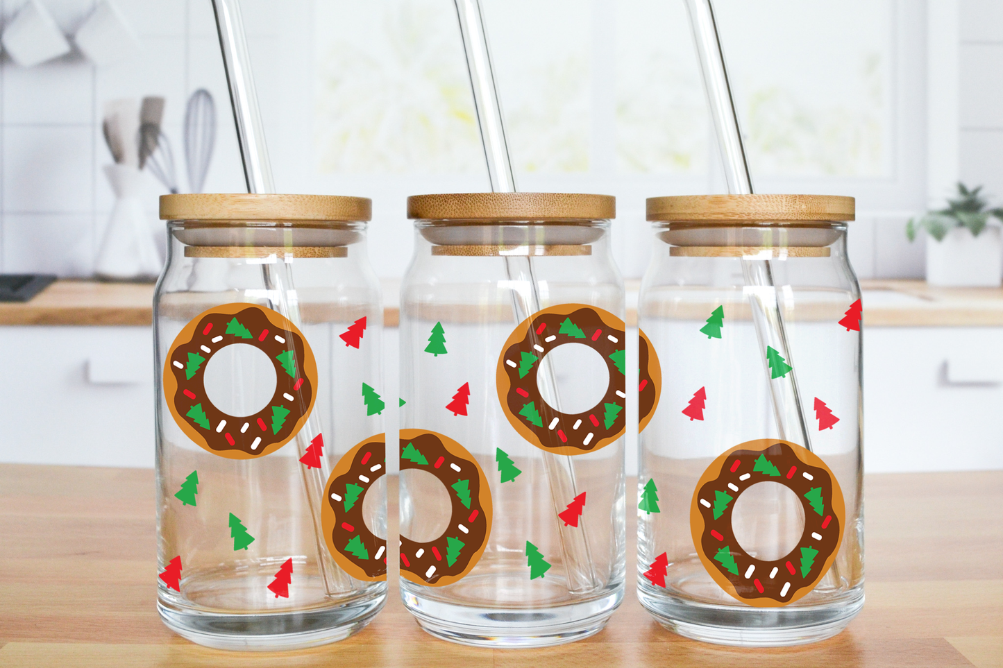 Choco Icing Christmas Donuts - UV DTF 16 oz Libbey Cup Wrap (Ready to Ship)