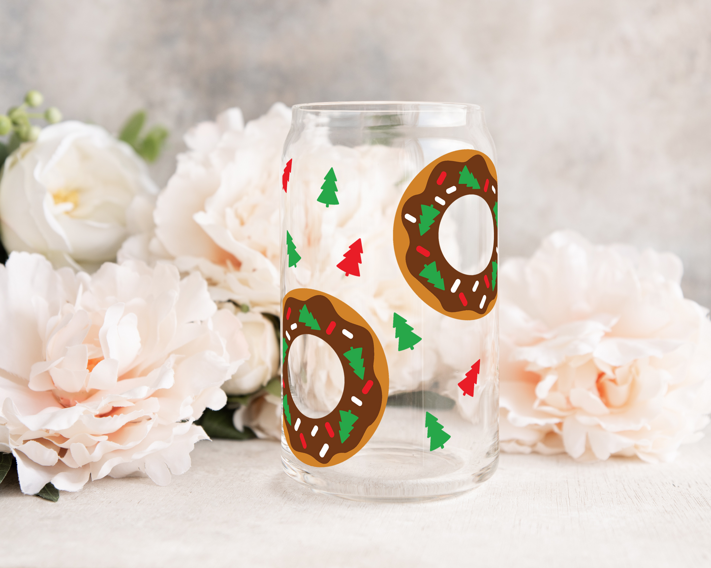 Choco Icing Christmas Donuts - UV DTF 16 oz Libbey Cup Wrap (Ready to Ship)