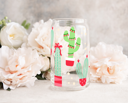 Christmas Cactus - UV DTF 16 oz Libbey Cup Wrap (Ready to Ship)