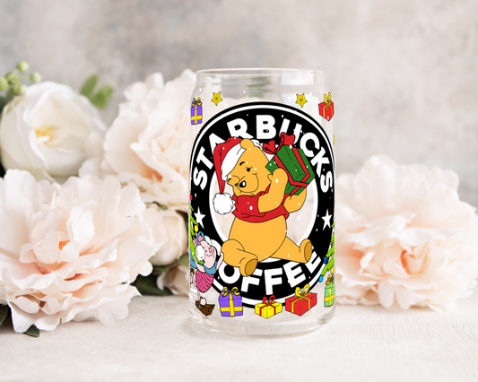 Christmas Coffee Bear - UV DTF 16 oz Libbey Cup Wrap (Ready to Ship)