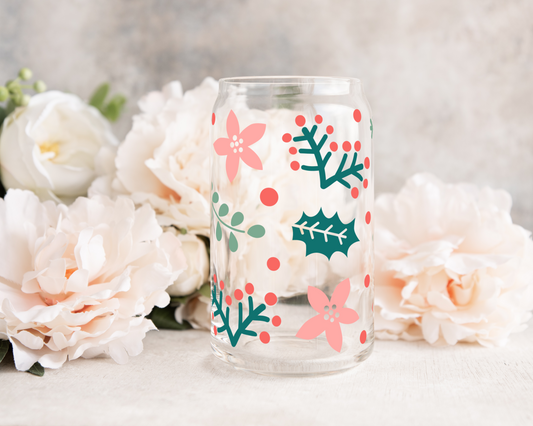 Christmas Floral - UV DTF 16 oz Libbey Cup Wrap (Ready to Ship)