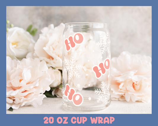 Christmas Ho Ho Ho with Snowflakes - UV DTF 20 oz Libbey Cup Wrap (Ready to Ship)