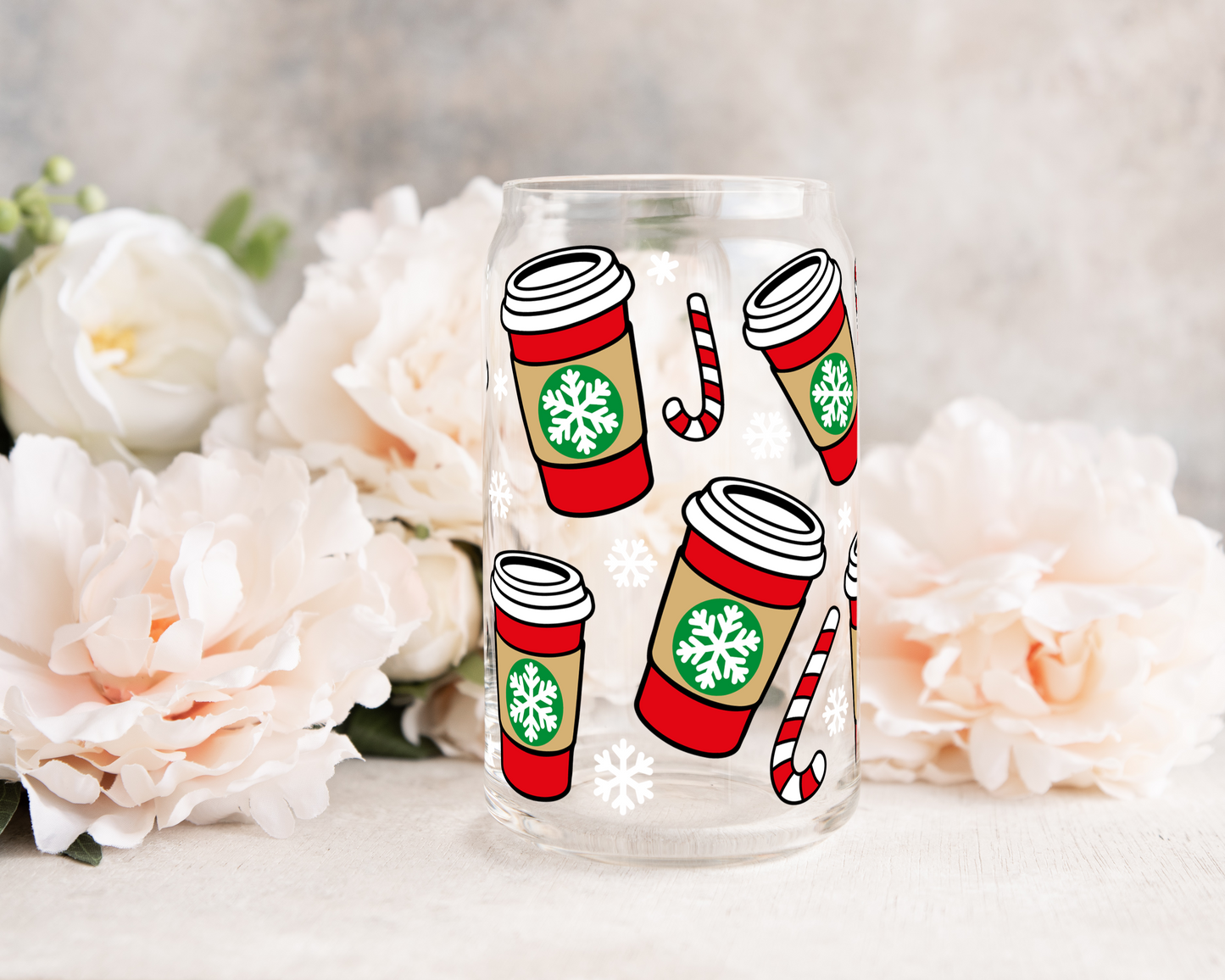Christmas Hot Coffee Cups - UV DTF 16 oz Libbey Cup Wrap (Ready to Ship)